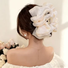 1 pieza Pinza de pelo con burbuja esponjosa y estampado estrellado en beige, adecuada para uso diario, combinación de atuendos y fotografía de atuendos de verano, accesorios de playa - Beis - Ver 7