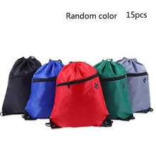 1 pieza/5 piezas/10 piezas/15 piezas Bolsa con cordón y cremallera, bolsa de almacenamiento de mochila de poliéster con doble cordón, gran capacidad - Multicolor - Ver 14