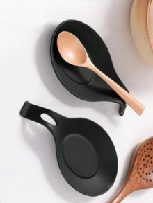 1pc/3pcs Spoon Rest, Easy To Clean TPE Kitchen Utensil Mat, Silicone Spoon Pad, Heat Resistant Spoon Rest, Condiment Dish Mat, Dining Spoon Holder - Black - View 10