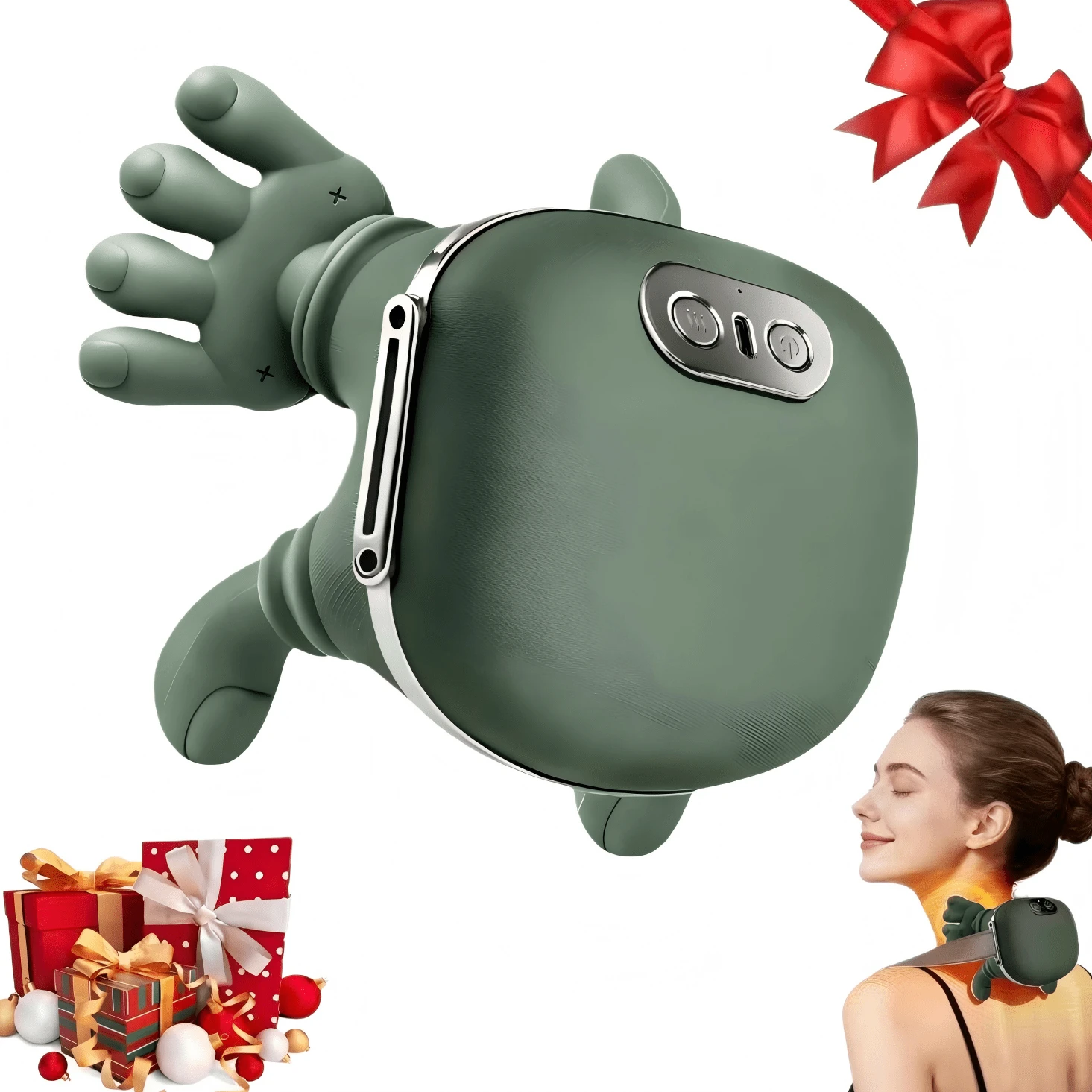 1pc Neck And Shoulder Massager, Bionic Heating Massager, Acupoint Neck Massager With 4D Kneading Massage Function, Simulating The Comfort Of Real Human Palm Massage. This Neck Massager Is Like A Private Masseuse, Making It The Perfect Gift For Parents.