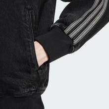 Adidas Originals ADICOLOR 男款黑色牛仔夾克，拉鍊立領、寬鬆舒適 - 黑色 - 查看 5