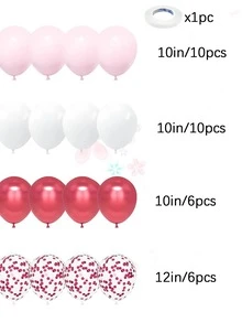 Set de 33 globos rosa y blanco, globos de látex con confeti y lámina metálica roja de 10/12 pulgadas, adecuado para niñas, cumpleaños de mujeres, baby shower, boda, aniversario, decoración de fiesta de compromiso - Colocar - Ver 2