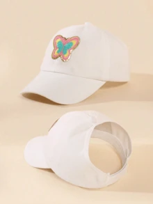 1pc Kids Butterfly Pattern Washed Baseball Cap, Adjustable Outdoor Sun Hat Suitable For Spring, Autumn Travel And Beach Activities - Blue Butterfly - View 9