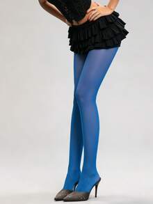 Women's Blue Semi-Sheer Pantyhose - Semi-Transparent Elastic Tights, Fashionable For Daily Wear, Dates, Nights Out And Summer Style - Blue - View 3
