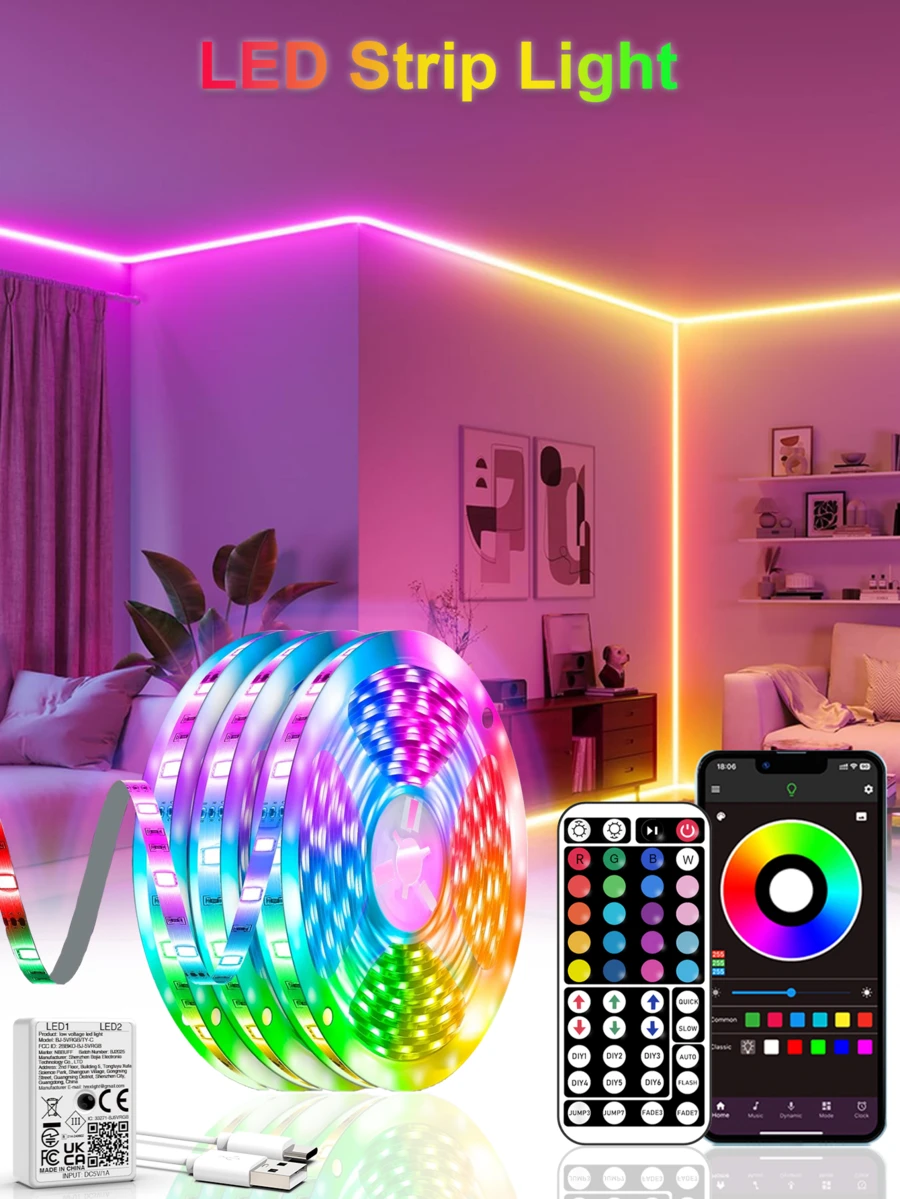 Lampu TV RGB Pintar, Lampu Strip LED Dekoratif untuk Ruangan, Dapat Dikendalikan Melalui Aplikasi dan Remote, Dilengkapi Mode Sinkronisasi Musik, Timer, dan Perubahan Warna; Cocok untuk Kamar Tidur, Ruang Tamu, Langit-langit, Hadiah Liburan, Pesta Natal, dan Dekorasi Pernikahan.