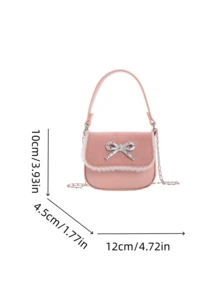 1pc Girl's Bow PU Magnetic Closure Fashion Handbag With Chain Strap, Suitable For Daily Use All Seasons - A - View 4