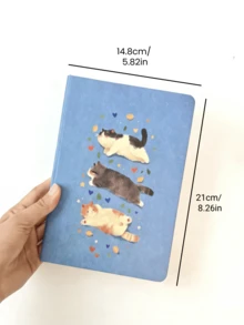 1 pieza Cuaderno en blanco tamaño A5 con diseño de 3 gatos, cuaderno de estudiante de alta calidad, bloc de notas grueso en blanco, artículos de papelería para estudiantes, suministros de aprendizaje, suministros de oficina, adecuado como regalo de cumpleaños o Navidad, esencial para volver a la escuela - Cuaderno de tres gatos - Ver 7