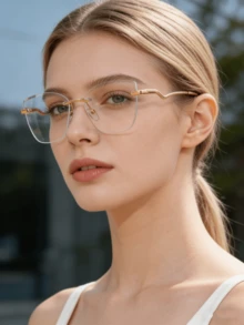 Kính mắt mèo không gọng, đơn giản, unisex với càng kính lò xo kim loại. - A - Xem 15