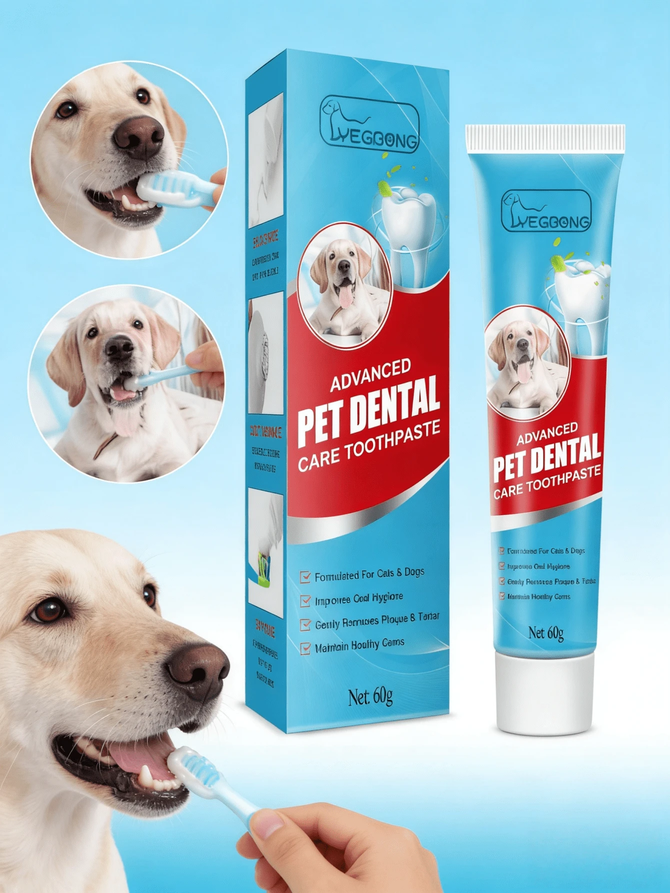 Kem đánh răng cho thú cưng, làm sạch hơi thở thơm mát, loại bỏ cao răng, kem đánh răng chăm sóc răng miệng cho chó có thể ăn được.