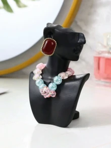 1pc Earring Necklace Storage Display Stand Side Face Mannequin Jewelry Display Stand Flannel Desktop Necklace Holder - Black - View 8