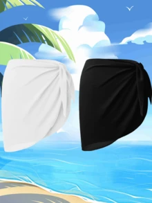 1 chiếc khăn choàng đi biển màu đen trắng dành cho nữ, bộ bikini trong suốt, thích hợp cho du lịch biển. - trắng - Xem 4
