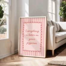 1pc Printable Bedroom Poster Layout, Pink Preppy Style Girl's Room Decoration, Pajamas Printed With Inspirational Quotes, Suitable For Home Decor, Room Decor, Bedroom Decor, Living Room Decoration, Bathroom Decor, Wall Decor, Optional Wall Art With Frame. - A - View 9