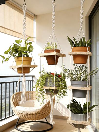 1 pieza Estantería colgante de macetas escalonada verde, soporte vertical de plantas de estilo bohemio, estantería flotante minimalista nórdica, estante de exhibición colgante geométrico de estilo granja, soporte de pared para plantas que ahorra espacio para jardín interior, sala de estar, dormitorio, balcón, ventana, rincón, porche, apartamento, dormitorio, cocina, baño, cafetería