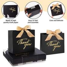 5/10/20pcs Small Thank You Gift Bags, Party Favor Bags, Gift Boxes With Gold Ribbon, Black Paper Gift Bags, Suitable For Weddings, Baby Showers, Parties - View 3