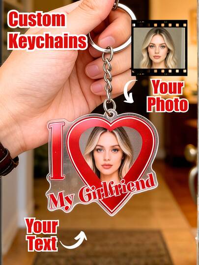 1 pieza Llavero personalizado con foto, llavero de acrílico personalizado, llavero de mascota, el regalo perfecto para amantes de las mascotas y parejas, accesorios de pareja, llaveros lindos con fotos y texto personalizables para parejas | Hecho de acrílico, adecuado para vacaciones, aniversarios, regalos de regreso a la escuela, regalos de graduación, recuerdos del crecimiento de los niños, regalos de fiesta, llaveros de fiesta y accesorios para teléfonos móviles.