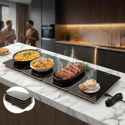 Food Warming Mat, 3/4/5-In-1 Electric Warming Tray,Heating Plate ,Ultra Thin Working Tempered Glass Panel For Keeping Food Hot, Portable Warmer For Parties Holiday Dinners