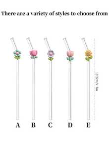 Colorful Flower Series Glass Straws, Transparent Smoothie, Bubble Tea, Juice, Milk, Cocktail, Cold Drink Reusable Bent Glass Straws With Floral Decor, Suitable For Milkshake, Milk, Tea, Juice, Cocktail, Cold Drink, Gifts For Girlfriend, Dessert Shop, Soft Drink Bar, Office, Bar, Restaurant - View 5