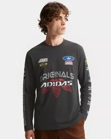 adidas originals MOTO 賽車風針織運動寬鬆長袖T卹 男款 黑色 - 黑色 - 查看 6