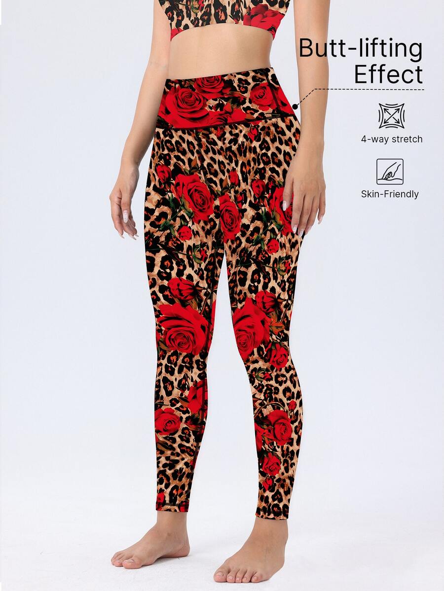 女士高腰塑形紧身裤，夏季运动裤，慢跑裤，骑行短裤，健身服，玫瑰豹纹印花，高弹力，柔软透气，吸湿排汗，适合健身房、瑜伽、普拉提、户外、休闲、运动、跑步、骑行、网球、羽毛球、足球、高尔夫等场合。 - 黃色 - 查看 1