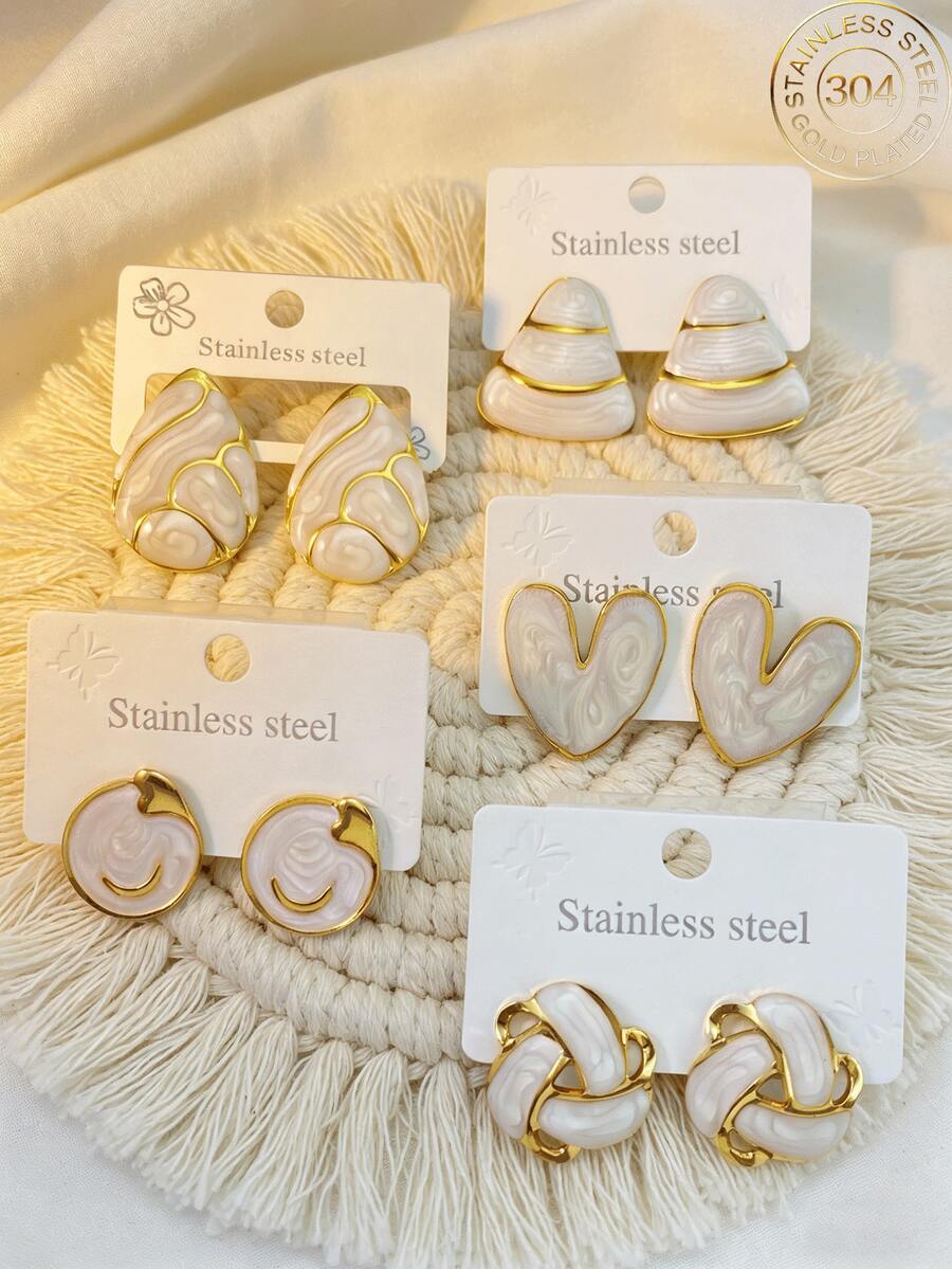 8pcs/4 Pairs Enamel Statement Earrings, Colorful Geometric Floral Earrings, Minimalist Chic Jewelry Gifts For Mom, Girlfriend, Friend, Women, Girls - Multicolor - View 1