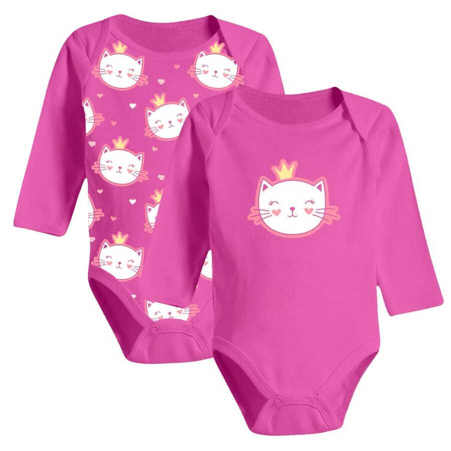 Autumn And Winter Long Bodysuit With Prints For Baby Girls - Hot Pink - View 1