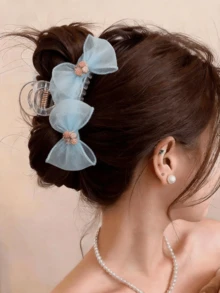 1pc Women's Versatile Soft Bowknot Hair Claw Clip, Influencer Chiffon Hair Accessory Suitable For Daily, Commute And Multiple Occasions Summer Outfits Hair Clips - Multicolor - View 4