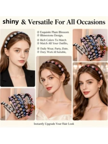 10pcs/Set Plum Blossom Rhinestone Headbands & Hair Clips, Bangs & Texture Hair Accessories Combo (5 Headbands + 5 Hair Clips) Travel Accessories Hair Band Diadema Hair Hoop - Multicolor - View 7