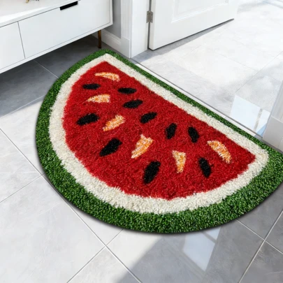 1 pieza Felpudo con diseño de sandía y frutas en forma de semicírculo, adecuado para baño y decoración de sala de estar, diseño divertido, felpudo de baño, alfombra de baño, felpudo, alfombra pequeña, alfombra, felpudo, decoración del hogar, alfombra de área, felpudo de exterior, alfombra de dormitorio, alfombra lavable