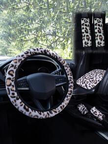 Car Interior Accessories Set Includes Leopard Print Steering Wheel Cover, Seat Belt Shoulder Pads, Gear Shift Knob Cover, Handbrake Cover, Armrest Pad And Other Non-Slip Durable Decorations, Suitable For All Seasons - Leopard - View 15