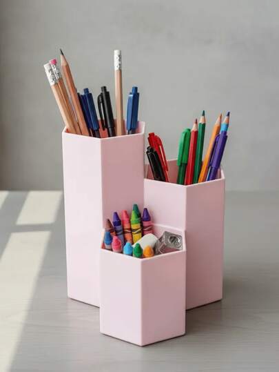 Porta Treco Lápis Hexagonal Organizador Escritório Mesa Canetas Colorido Papelaria Organização Mesa Estudo Decoração Prático Compacto