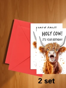1/2 roliga födelsedags-/julkort med höglandsko - humoristisk "Wow!"-design, present till djurälskare, vänner och familj - högkvalitativ kartong, julklapp - Multifärgad - Visa 6