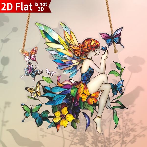 1 chiếc đồ trang trí treo cửa sổ hình hoa thần tiên 2D bằng acrylic, hình bướm vẽ tay - Trang trí trong nhà/ngoài trời tuyệt vời dành cho những người yêu thích thần tiên, món quà hoàn hảo cho Ngày của Mẹ và Ngày của Cha, trang trí nghệ thuật tường & cửa sổ | Nghệ thuật treo tường sống động | Thiết kế bướm tinh tế, trang trí hình bướm, phẳng 2D