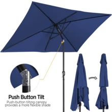 Butterslay 10 FT Rectangular Patio Umbrella Adjustable Market Umbrella With Push-Button Tilt Crank Control Outdoor Parasol Corner Outdoor Canopy For Garden Poolside Backyard, Black/Grey/Navy Blue/Red/Sky Blue/Tan - Màu xanh hải quân - Xem 4