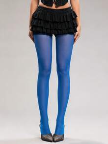 Women's Blue Semi-Sheer Pantyhose - Semi-Transparent Elastic Tights, Fashionable For Daily Wear, Dates, Nights Out And Summer Style - Blue - View 8