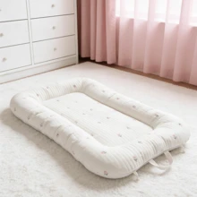 1 pieza Nido portátil acolchado con bordado para cuna, colchoneta de siesta de bebé - Beis - Ver 2