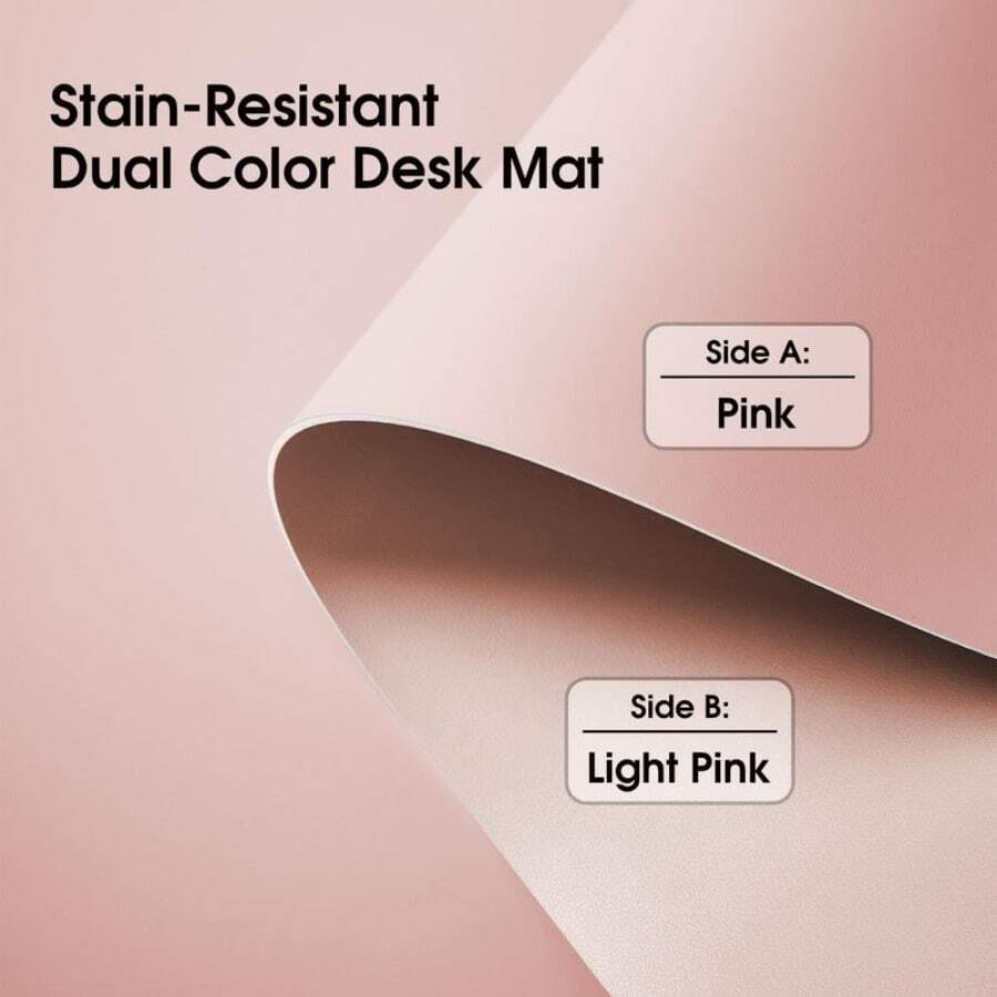 Beidseitige, doppelte Farb-Schminktischmatte für Nailart & Schminken, strapazierfähige PVC-Desktop-Schutzmatte für Studenten & Wohnheime - Rosa/Hellrosa - Übersicht 1