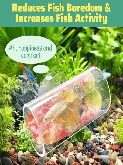1 ống acrylic đường hầm cho cá Betta, đồ chơi cho cá, hang động rỗng cho cá Betta, phụ kiện trang trí bể cá (trong suốt)