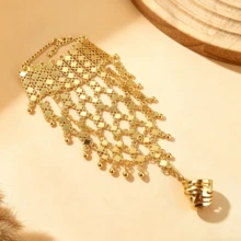 1 pieza Brazalete vintage con borlas de estilo de Oriente Medio, accesorio de danza exótica, artículo de moda para eventos y fiestas, verano, playa, boda - Dorado - Ver 12