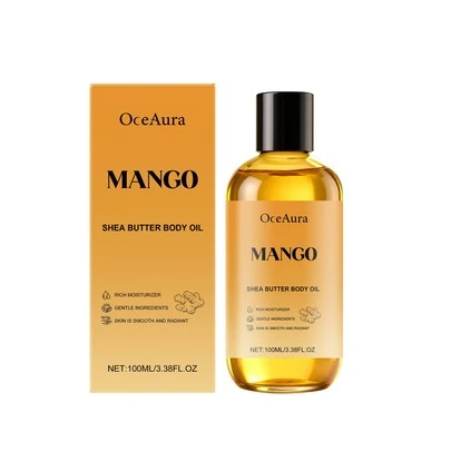 Aceite Corporal de Manteca de Karité y Mango Nutre la piel, la hidrata, la suaviza y proporciona un cuidado de la piel cómodo y no pegajoso.