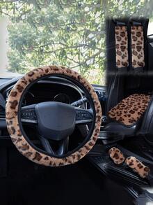 Car Interior Accessories Set Includes Leopard Print Steering Wheel Cover, Seat Belt Shoulder Pads, Gear Shift Knob Cover, Handbrake Cover, Armrest Pad And Other Non-Slip Durable Decorations, Suitable For All Seasons - Leopard - View 3