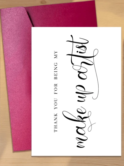 1张个性化婚礼化妆师感谢卡 - 优雅的化妆师、婚礼发型师、供应商感谢卡 - 英文、返校季、学习用品