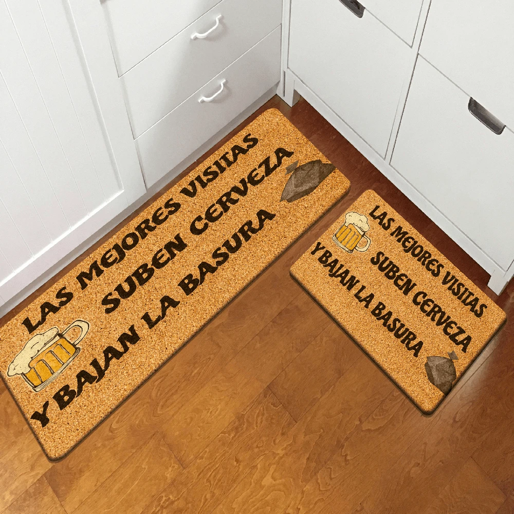 1/2/3Pcs Funny Beer Printed Area Rug For Bedroom, Living Room, Dining Room, Kitchen, Non-Slip Flannel Material Floor Mats, Home Decor Accessories - Orange - View 1