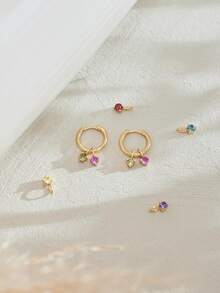 Bông tai đá quý theo tháng sinh, bông tai vòng đá quý cá nhân hóa, quà tặng Ngày của Mẹ cho phụ nữ, bông tai đinh tán vàng đá quý thanh lịch - Vàng - Xem 7