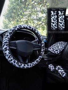Car Interior Accessories Set Includes Leopard Print Steering Wheel Cover, Seat Belt Shoulder Pads, Gear Shift Knob Cover, Handbrake Cover, Armrest Pad And Other Non-Slip Durable Decorations, Suitable For All Seasons - Leopard - View 14