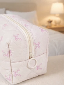 Túi đựng mỹ phẩm nơ hồng dễ thương - Túi đựng mỹ phẩm thời trang và nhẹ, lý tưởng cho du lịch và sử dụng hàng ngày. - Hồng - Xem 5