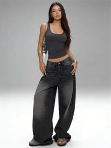 Women's Casual Everyday Commute Versatile American Street Style Jeans Spring,Jeans,Jeans For Women,Summer Outfits For Women,Summer Clothes,Beachwear,Vacation Outfits Women,Vacation Essentials - 深灰色 - 查看 1