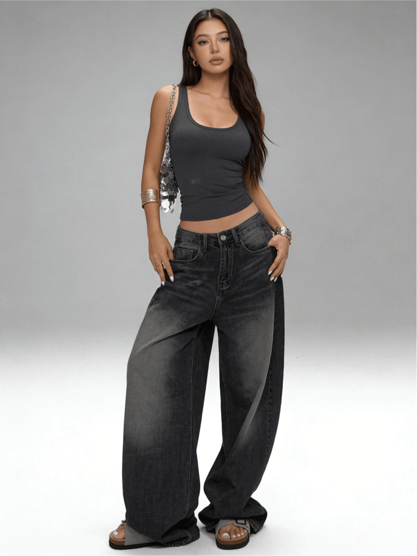 Women's Casual Everyday Commute Versatile American Street Style Jeans Spring,Jeans,Jeans For Women,Summer Outfits For Women,Summer Clothes,Beachwear,Vacation Outfits Women,Vacation Essentials - 深灰色 - 查看 1