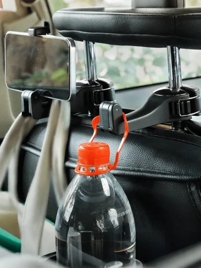 Gancho para reposacabezas de coche con soporte para teléfono 2 en 1, colgador de asiento multifuncional oculto para bolsas y comestibles, organizador de asiento trasero de coche