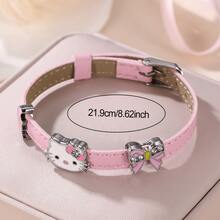 SANRIO 1 chiếc vòng tay hình mèo KT dễ thương, trang trí nơ và trăng, phụ kiện thời trang, vòng tay tình bạn và cặp đôi. - Hồng - Xem 3