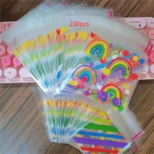 100pcs Rainbow Gradient Self-Sealing Gift Bags, Suitable For Valentine's Day And Birthday Party Gifts, Striped Plastic Gift Bags Without Accessories - View 9